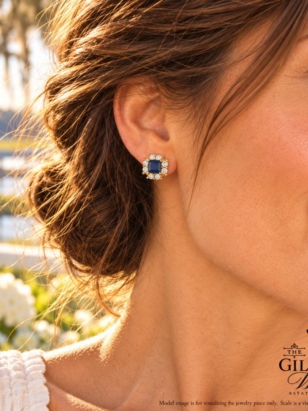 Charlotte & Lexi Blue CZ Halo Stud Earrings Gold Tone 925 Silver New in Box